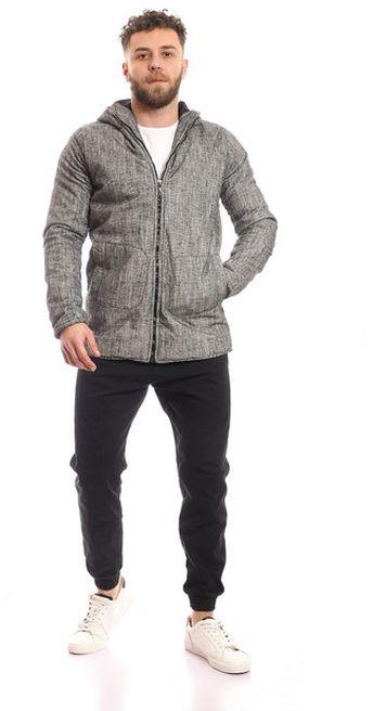 Andora Long Linen Jacket With Hooded Collar - Heather Grey
